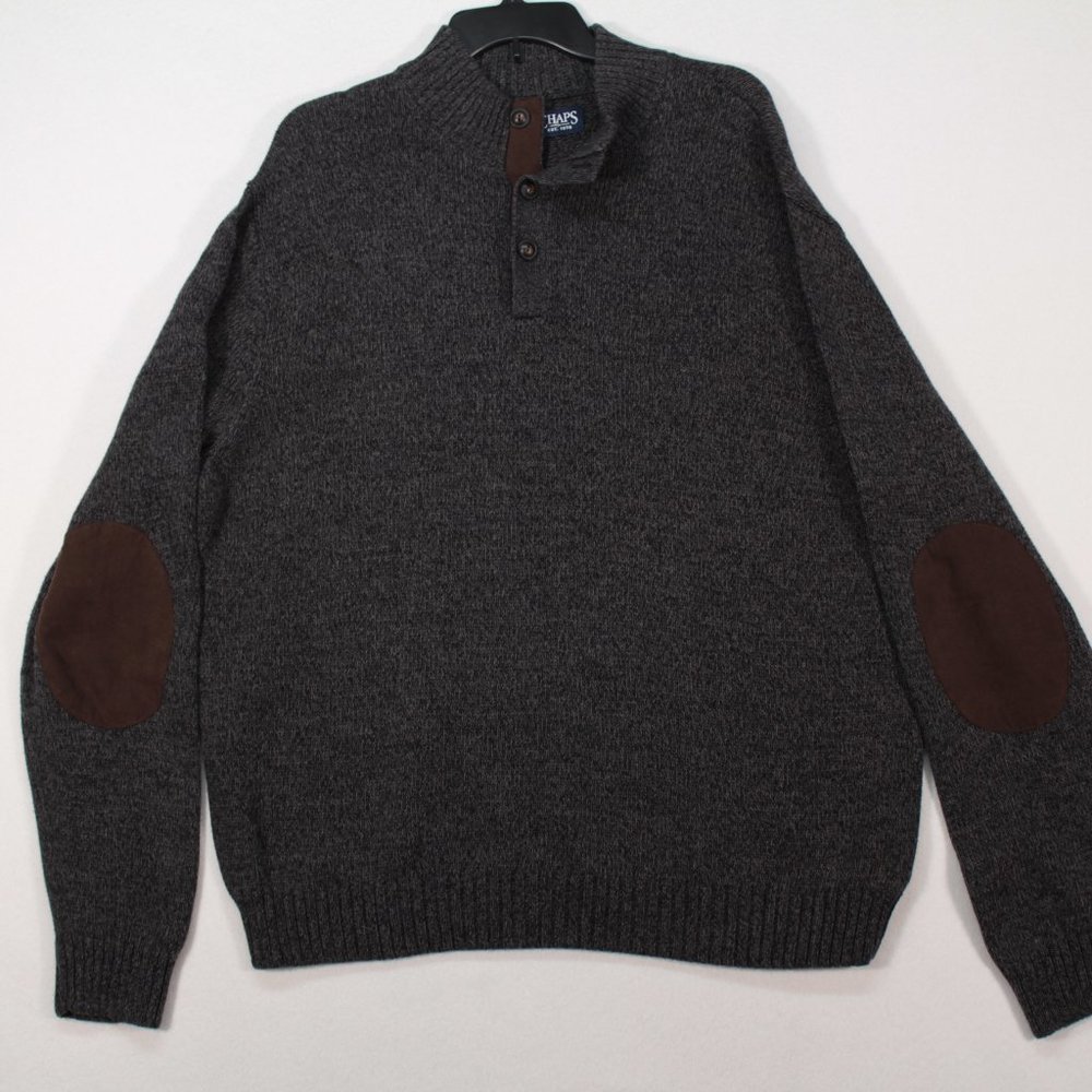 Chaps Sweater Men's XL Gray Long Sleeve Elbow Patches